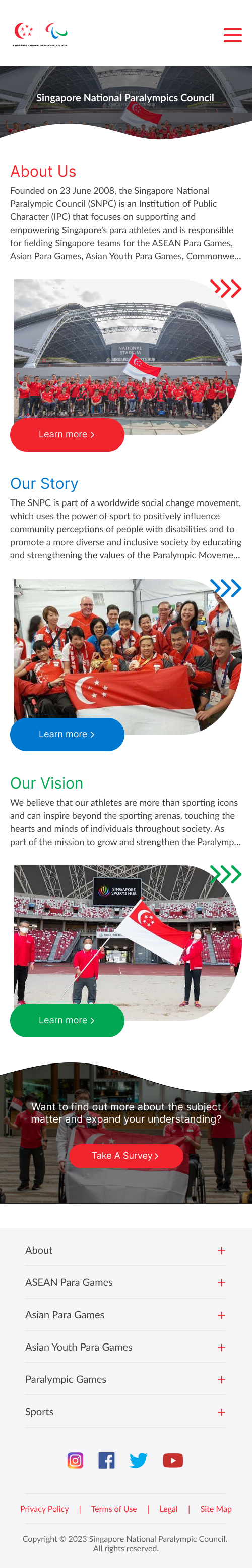 Singapore National Paralympics Council mobile about page